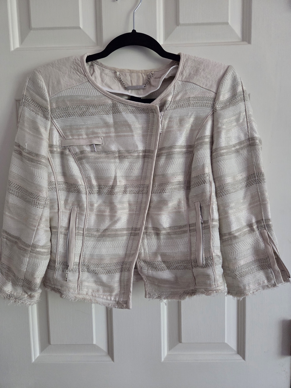 White House Black Market Cream & Beige Striped Textured Blazer